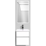 Мебель для ванной BelBagno Pietra Mini 50 подвесная с 2-мя асимметричными ящиками bianco lucido с зеркалом с сенсорным выключателем