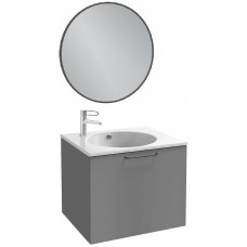 Мебель для ванной Jacob Delafon Odeon Rive Gauche 60 подвесная с 1-м ящиком насыщенный серый матовый с черными ручками и круглым зеркалом