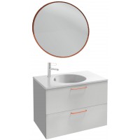 Мебель для ванной Jacob Delafon Odeon Rive Gauche 80 подвесная белый блестящий  с медными ручками и круглым зеркалом