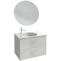 Мебель для ванной Jacob Delafon Odeon Rive Gauche 80 подвесная белый блестящий лак с ручками хром и круглым зеркалом