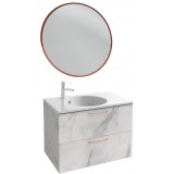 Мебель для ванной Jacob Delafon Odeon Rive Gauche 80 подвесная белый мрамор с медными ручками и круглым зеркалом