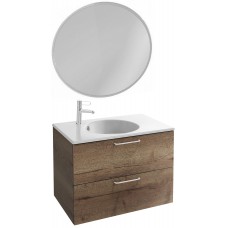 Мебель для ванной Jacob Delafon Odeon Rive Gauche 80 подвесная дуб табак с белыми ручками и круглым зеркалом