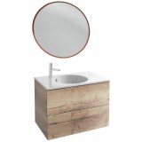 Мебель для ванной Jacob Delafon Odeon Rive Gauche 80 подвесная квебекский дуб с медными ручками и круглым зеркалом