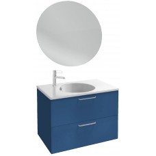 Мебель для ванной Jacob Delafon Odeon Rive Gauche 80 подвесная морской синий матовый с ручками хром и круглым зеркалом