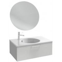 Мебель для ванной Jacob Delafon Odeon Rive Gauche 80 подвесная с 1-м ящиком белый блестящий лак с ручками хром и круглым зеркалом