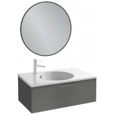 Мебель для ванной Jacob Delafon Odeon Rive Gauche 80 подвесная с 1-м ящиком серый антрацит с черными ручками и круглым зеркалом