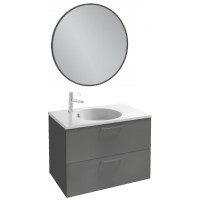 Мебель для ванной Jacob Delafon Odeon Rive Gauche 80 подвесная серый антрацит с черными ручками и круглым зеркалом