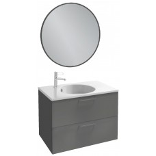 Мебель для ванной Jacob Delafon Odeon Rive Gauche 80 подвесная серый антрацит с черными ручками и круглым зеркалом