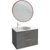 Мебель для ванной Jacob Delafon Odeon Rive Gauche 80 подвесная серый антрацит с медными ручками и круглым зеркалом