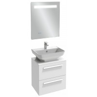 Мебель для ванной Jacob Delafon Struktura 60 подвесная с 2-мя ящиками белый блестящий с зеркалом с подсветкой