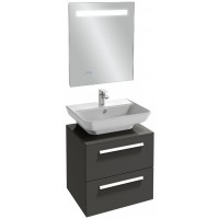 Мебель для ванной Jacob Delafon Struktura 60 подвесная с 2-мя ящиками серый антрацит с зеркалом с подсветкой