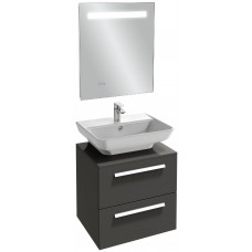 Мебель для ванной Jacob Delafon Struktura 60 подвесная с 2-мя ящиками серый антрацит с зеркалом с подсветкой
