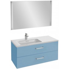 Мебель для ванной Jacob Delafon Vox 100 подвесная левая с 2-мя ящиками с изогнутой ручкой матовый аквамарин с зеркалом с подсветкой