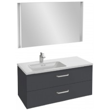 Мебель для ванной Jacob Delafon Vox 100 подвесная левая с 2-мя ящиками с изогнутой ручкой серый антрацит глянцевый с зеркалом с подсветкой