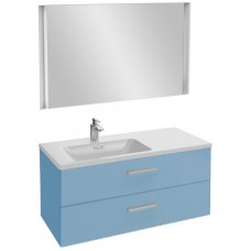 Мебель для ванной Jacob Delafon Vox 100 подвесная левая с 2-мя ящиками с прямой ручкой матовый аквамарин с зеркалом с подсветкой