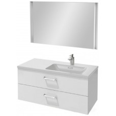 Мебель для ванной Jacob Delafon Vox 100 подвесная правая с 2-мя ящиками с изогнутой ручкой белый блестящий лак с зеркалом с подсветкой