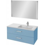 Мебель для ванной Jacob Delafon Vox 100 подвесная правая с 2-мя ящиками с изогнутой ручкой матовый аквамарин с зеркалом с подсветкой