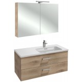 Мебель для ванной Jacob Delafon Vox 100 подвесная правая с 2-мя ящиками с прямоугольной ручкой квебекский дуб с зеркалом-шкафом