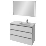 Мебель для ванной Jacob Delafon Vox 100 подвесная правая с 3-мя ящиками белая блестящая с зеркалом с подсветкой