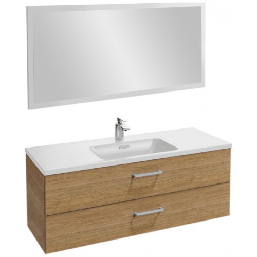 Мебель для ванной Jacob Delafon Vox 120 подвесная с 2-мя ящиками с прямоугольной ручкой ореховое дерево с зеркалом со светодиодной подсветкой