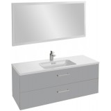 Мебель для ванной Jacob Delafon Vox 120 подвесная с 2-мя ящиками с прямоугольной ручкой пепельная глянцевая с зеркалом со светодиодной подсветкой