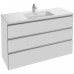 Мебель для ванной Jacob Delafon Vox 120 подвесная с 3-мя ящиками белая блестящая с зеркалом со светодиодной подсветкой