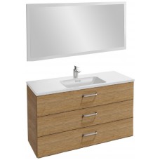 Мебель для ванной Jacob Delafon Vox 120 подвесная с 3-мя ящиками с изогнутой ручкой ореховое дерево с зеркалом со светодиодной подсветкой