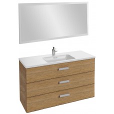 Мебель для ванной Jacob Delafon Vox 120 подвесная с 3-мя ящиками с угловой ручкой ореховое дерево с зеркалом со светодиодной подсветкой