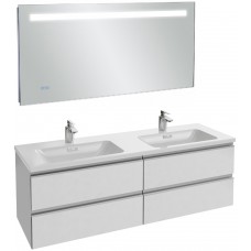 Мебель для ванной Jacob Delafon Vox 140 подвесная белая блестящая с зеркалом с подсветкой и часами
