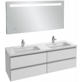 Мебель для ванной Jacob Delafon Vox 140 подвесная белый блестящий лак с зеркалом с подсветкой и часами