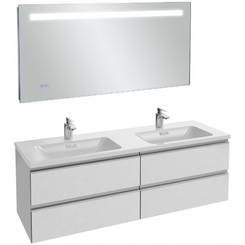 Мебель для ванной Jacob Delafon Vox 140 подвесная белый блестящий лак с зеркалом с подсветкой и часами