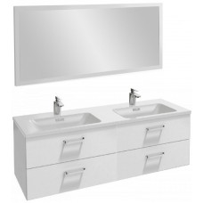 Мебель для ванной Jacob Delafon Vox 140 подвесная с 4-мя ящиками с изогнутой ручкой белый блестящий лак с зеркалом с подсветкой