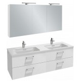 Мебель для ванной Jacob Delafon Vox 140 подвесная с 4-мя ящиками с изогнутой ручкой белый блестящий лак с зеркалом-шкафом