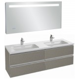 Мебель для ванной Jacob Delafon Vox 140 подвесная серая кожа с зеркалом с подсветкой и часами