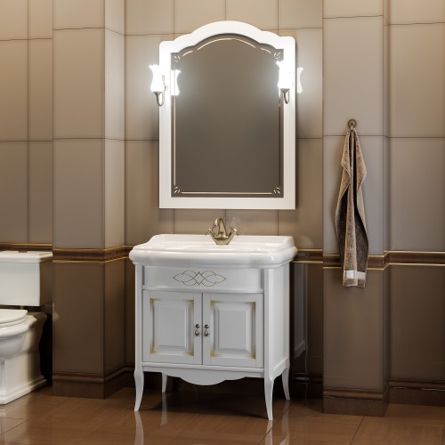 Мебель для ванной Opadiris Лоренцо 80 напольная белая с патиной